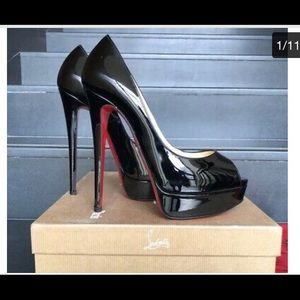 New Christian Louboutin Black Patent Platform 37/5